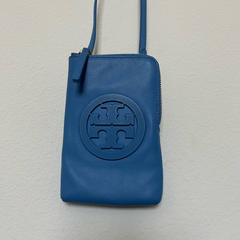 Tory Burch Charlie Mini Phone Leather Crossbody Blue Bag